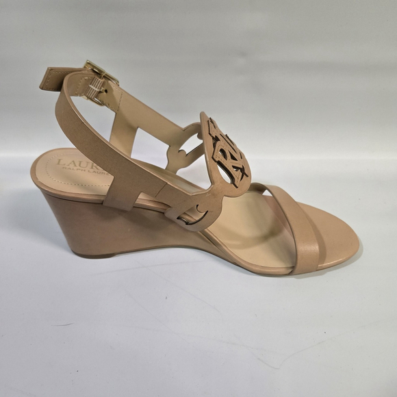 Lauren Ralph Lauren Amilea Nappa Leather Wedge Sandal Shoes Tan 9 NIB Designer - Picture 4 of 12